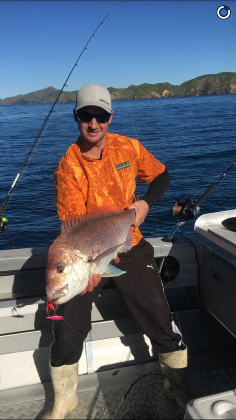 Sam and a beautiful 6 kg snapper on an Ok.Fish, Whink Lumo, Gravy Train Slow Jig - OK.fish