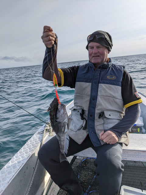 Two cod; one jig