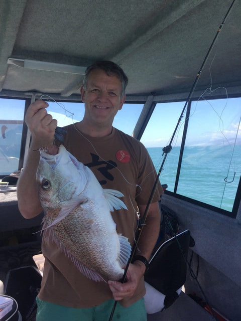 Dave with beautiful west coast snapper muscled in using a Benda-2 rod - OK.fish