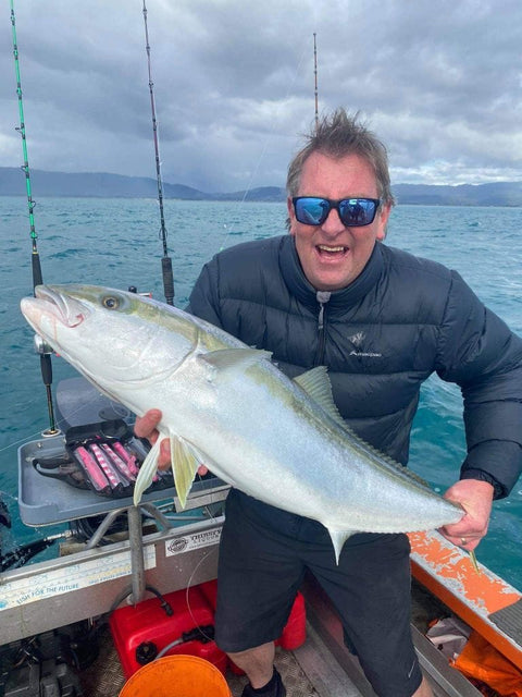 The pink lumo podge jigs are doing the damage on the kingfish - OK.fish